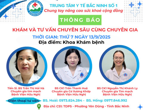 Khám chuyên gia tim mạch, cơ xương khớp tại Trung tâm y tế Bắc Ninh số 1
